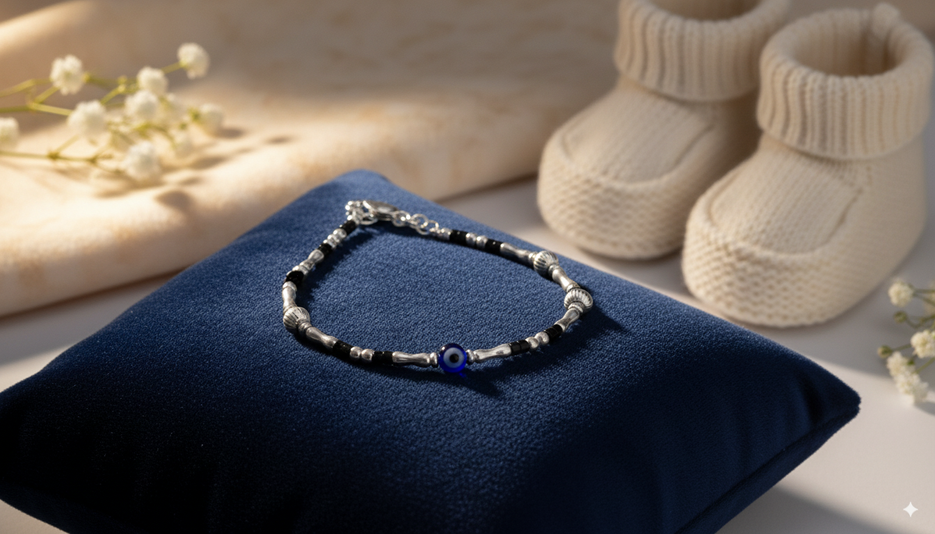 Adorable Evil Eye Silver Kids Anklet