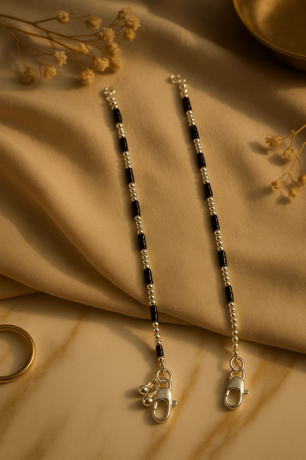 Classic Black Bead Silver Anklet for Everyday Wear Women