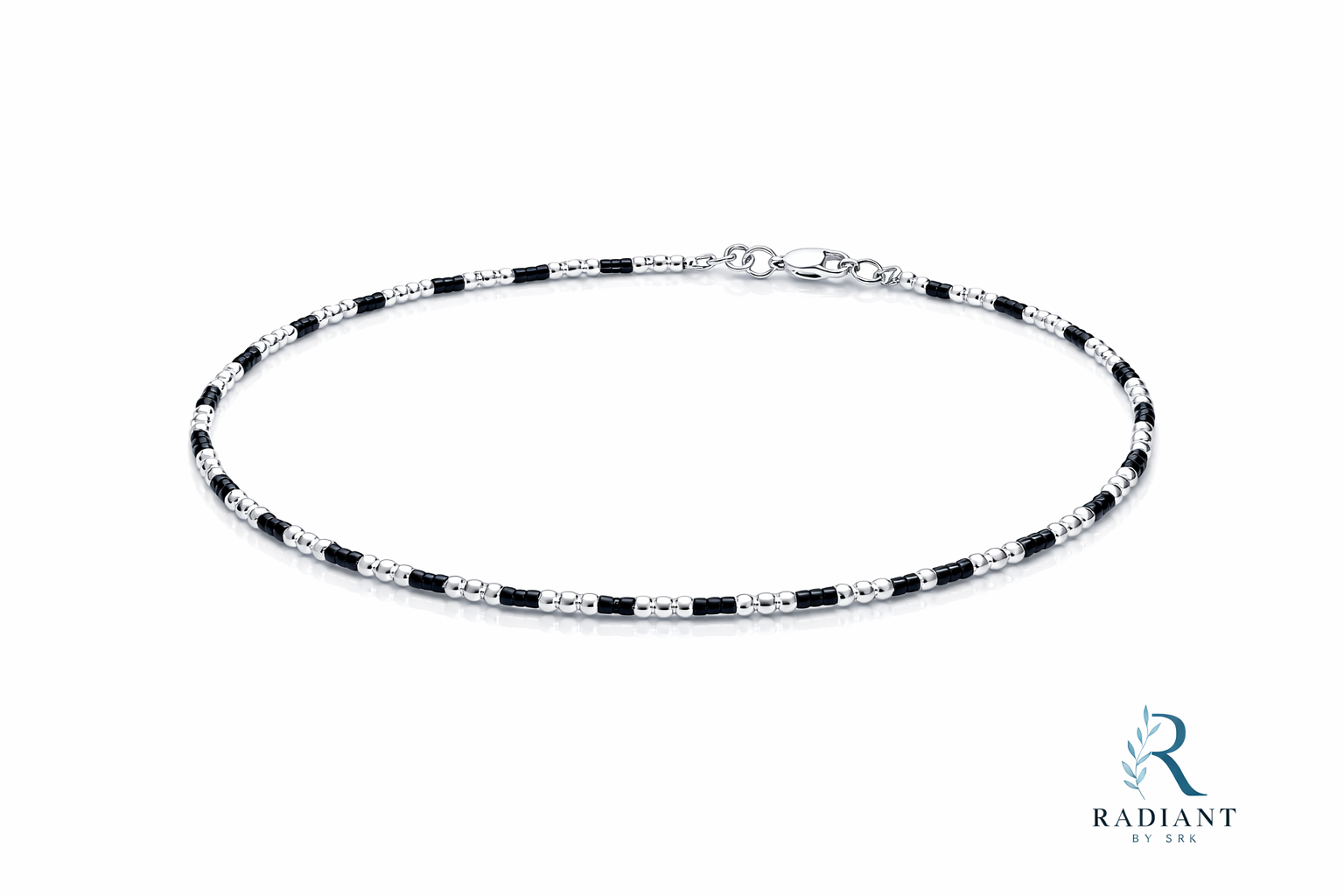 Sleek Black Bead Silver Anklet for Everyday Minimal Style