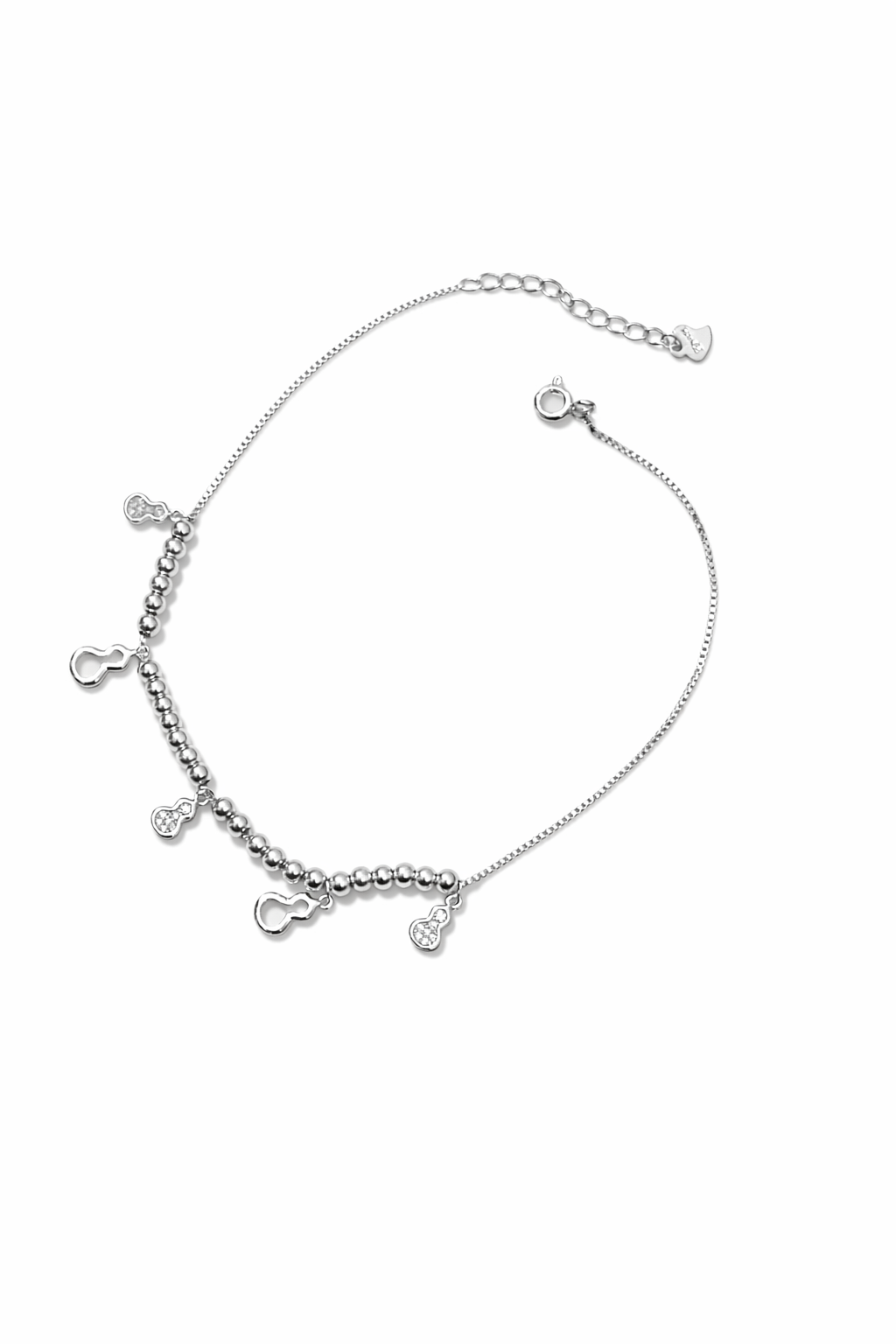 Playful Heart Drop Silver Anklet with Beads for Women