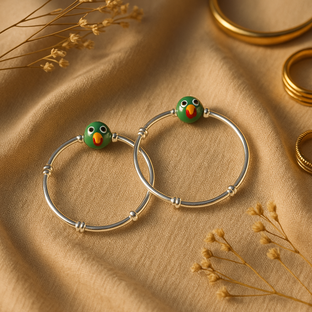 Adorable Parrot Design Silver Baby Kada for Kids