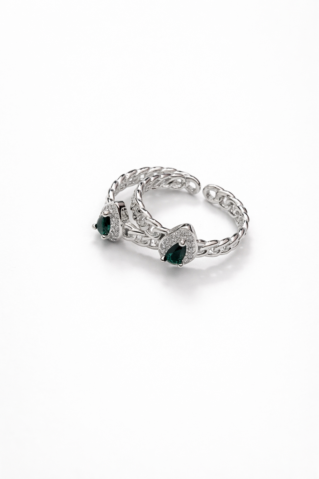 Elegant Green Stone Heart Silver Toe Ring for Women