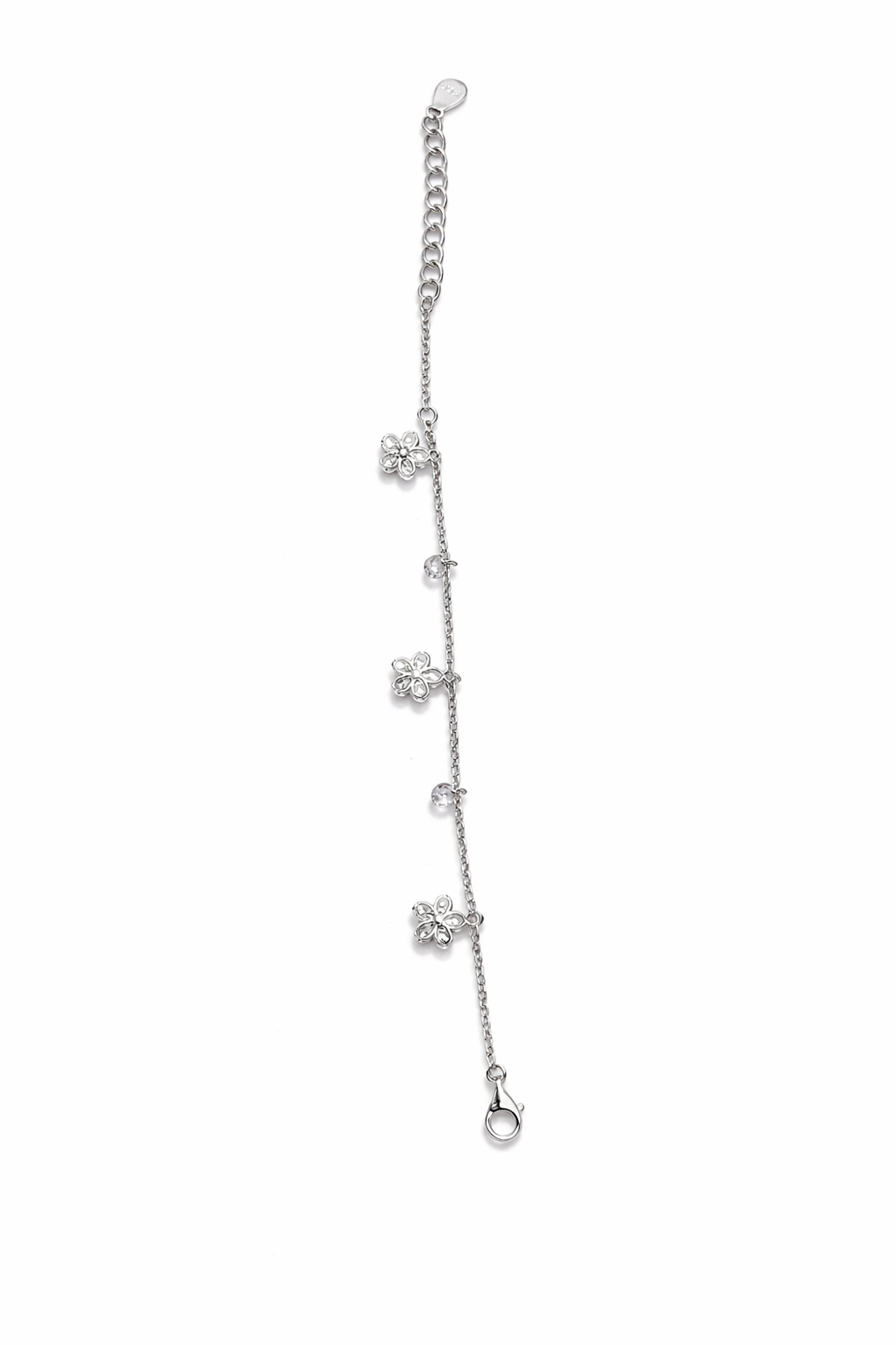 Delicate 925 Silver Floral Charm Bracelet for Women