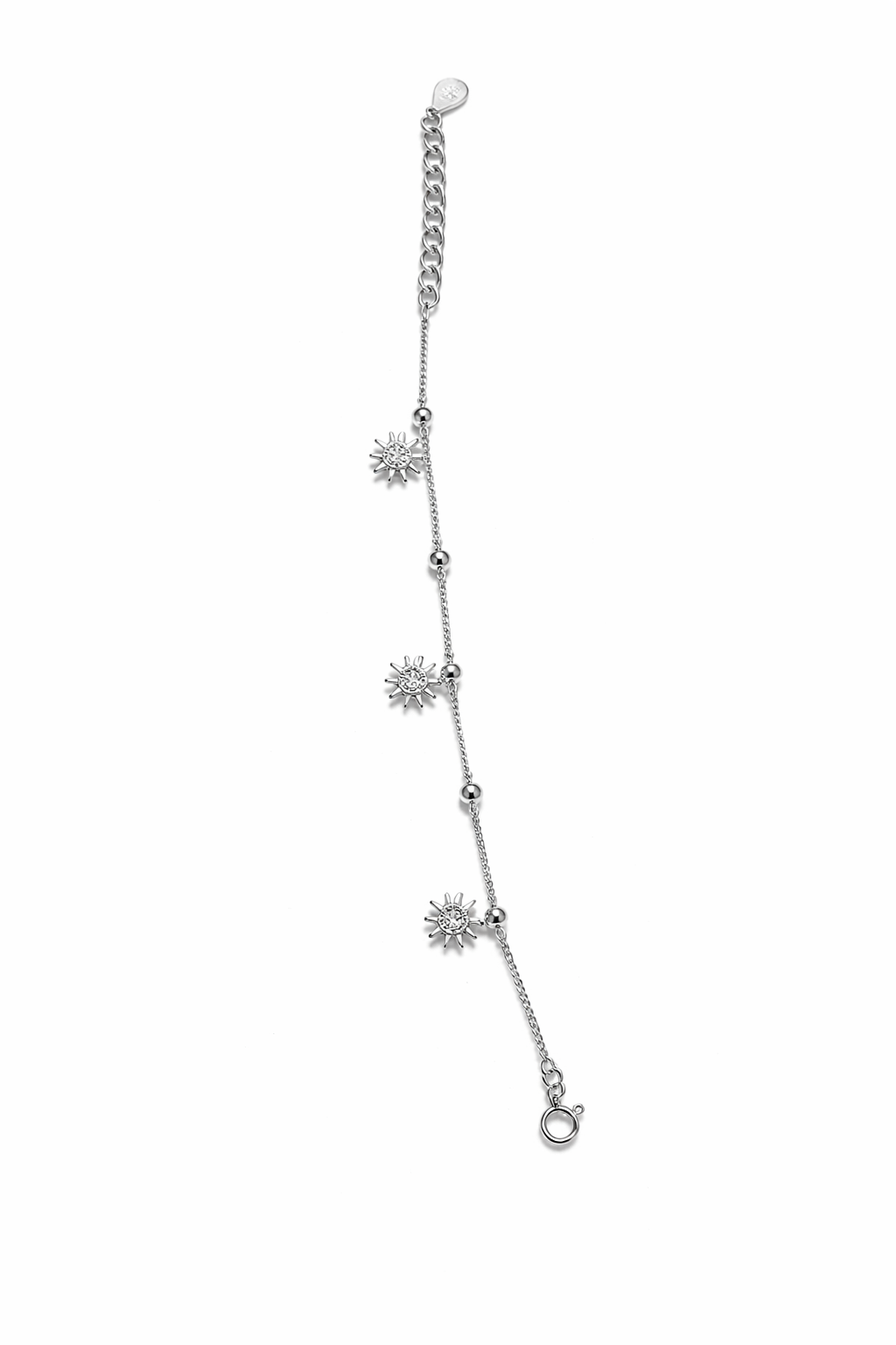 Radiant 925 Silver Sun Charm Bracelet for Women