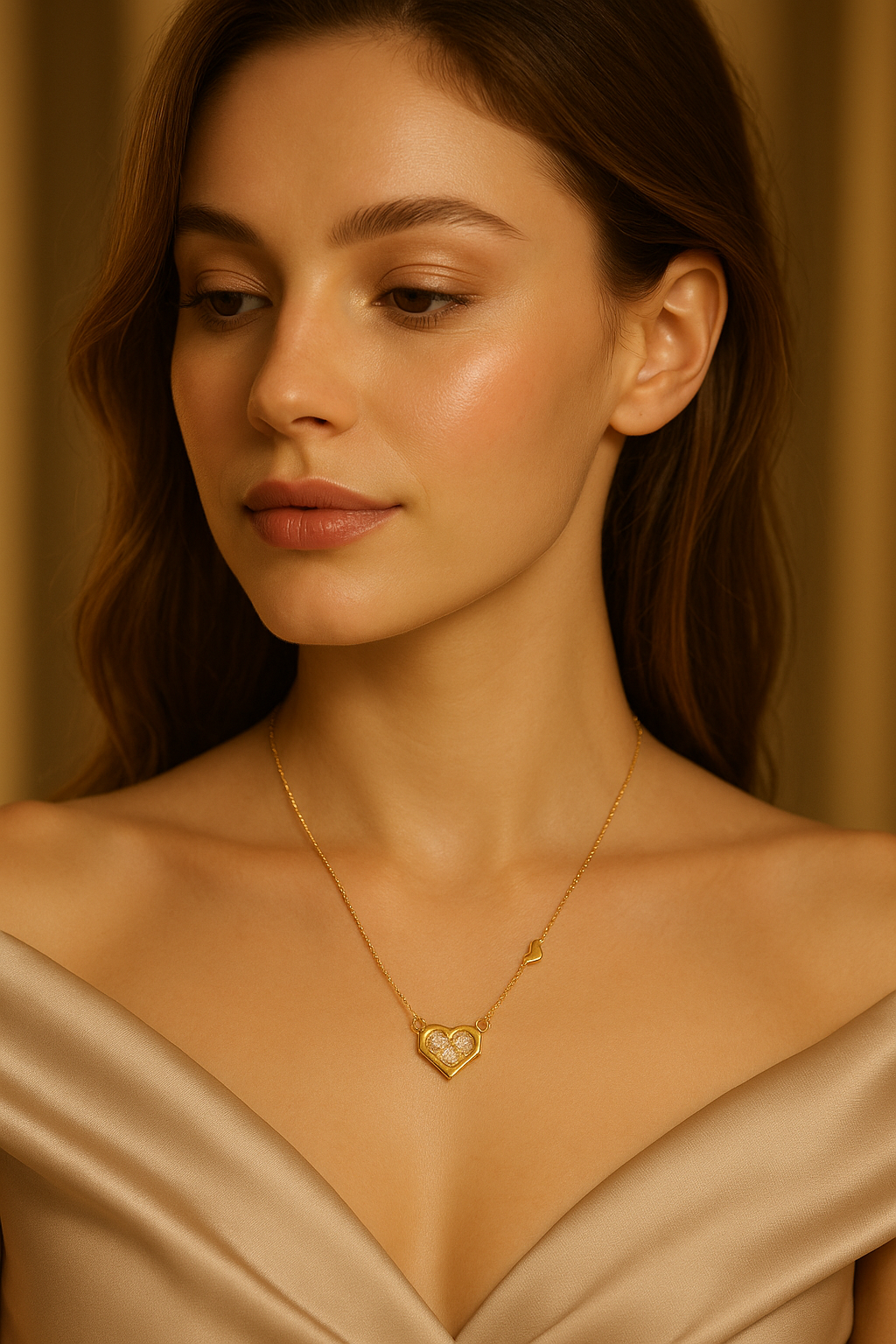 Elegant Gold Plated Silver Heart Pendant Necklace for Women - Image 3