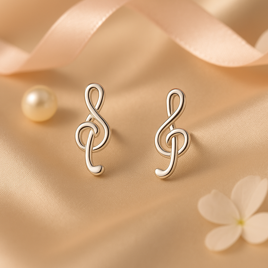 Melodic Silver Treble Clef Stud Earrings for Music Lovers