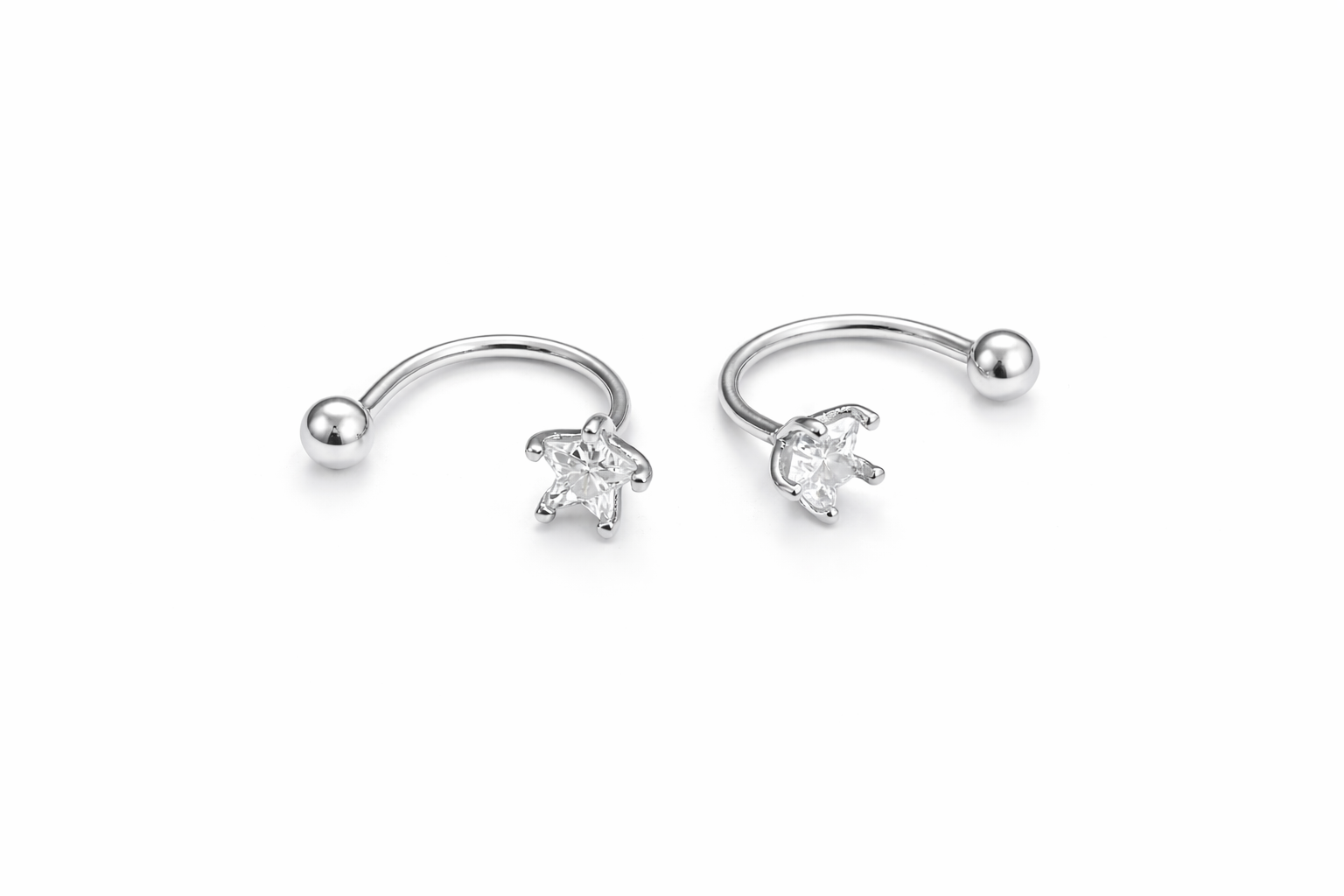 Edgy Silver Open Hoop Earrings with Crystal Drop for Piercing Style