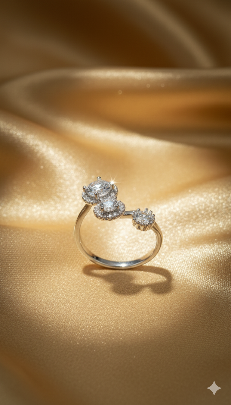 Trio Halo Stone Silver Ring - Image 3