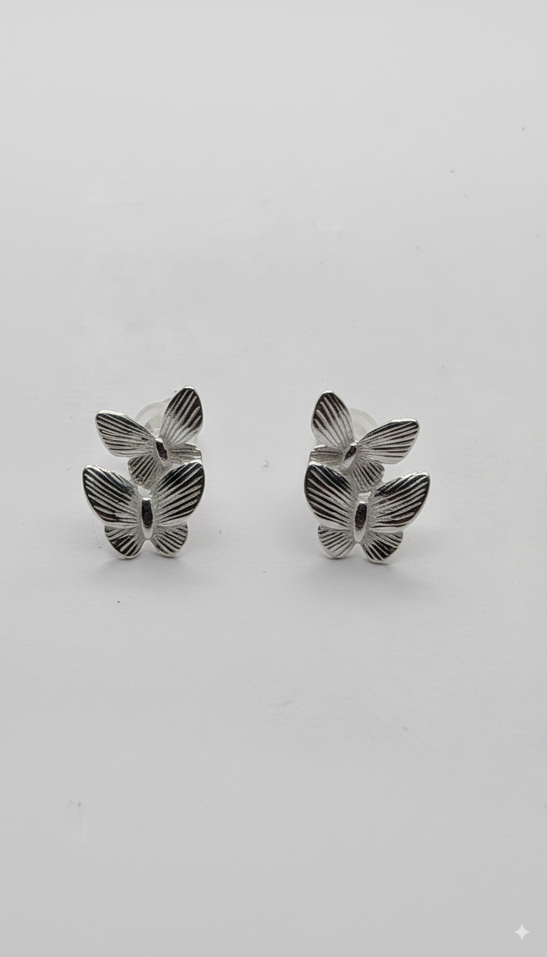 Delicate Silver Butterfly Stud Earrings for Women - Image 5