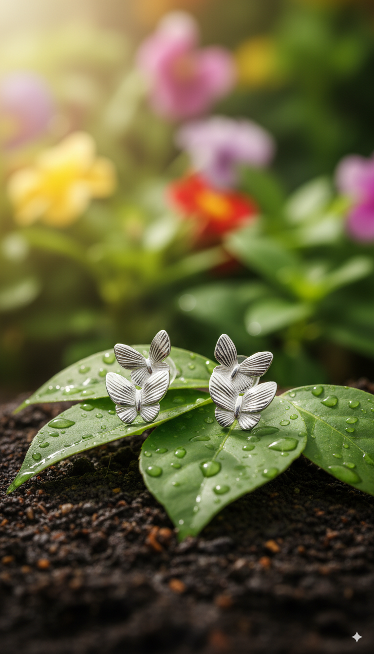 Delicate Silver Butterfly Stud Earrings for Women - Image 2