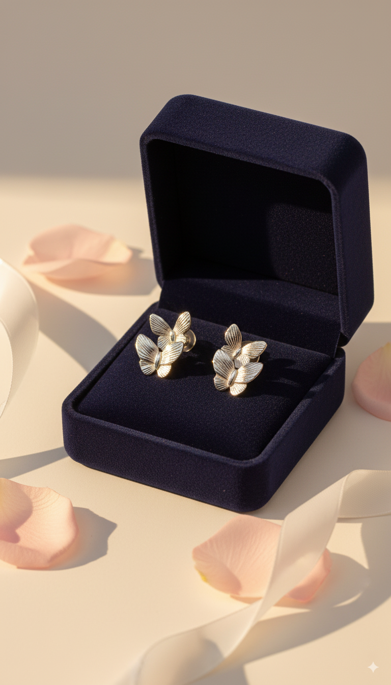 Delicate Silver Butterfly Stud Earrings for Women - Image 4