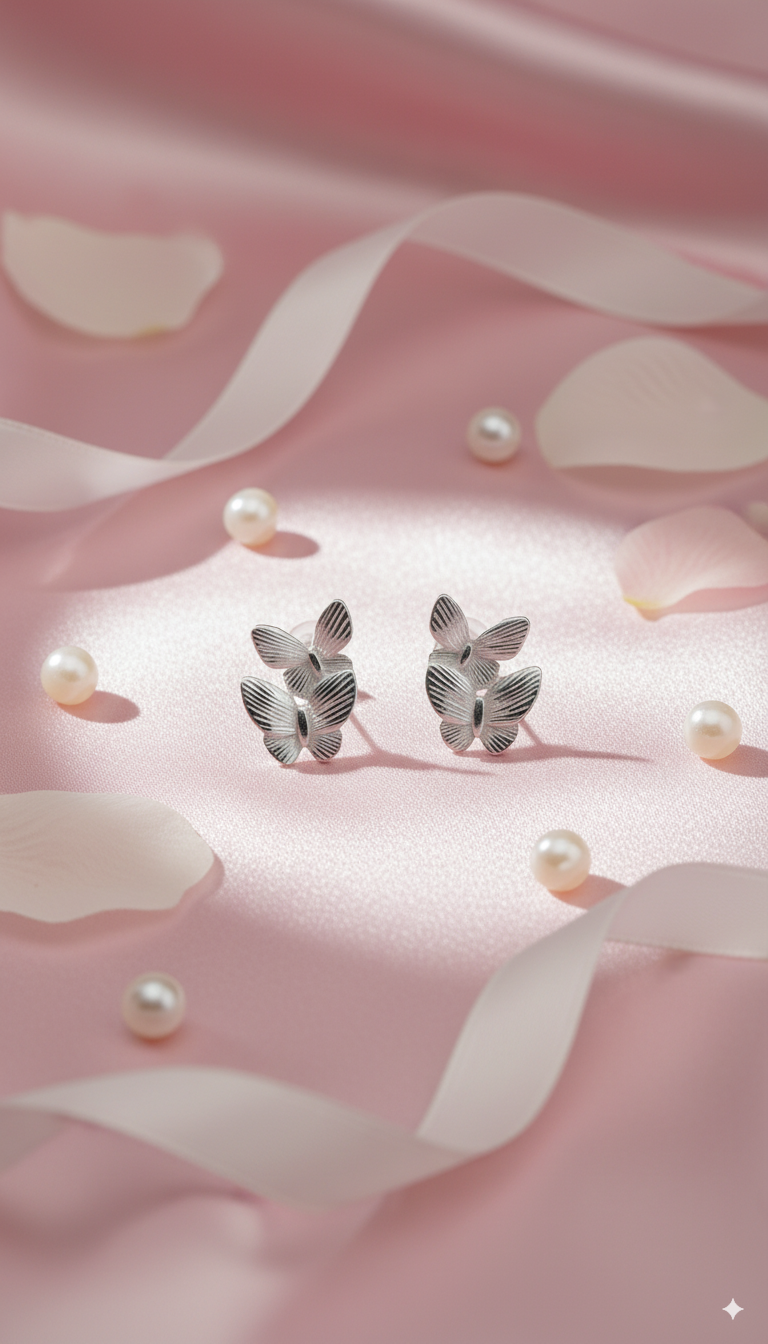 Delicate Silver Butterfly Stud Earrings for Women - Image 3