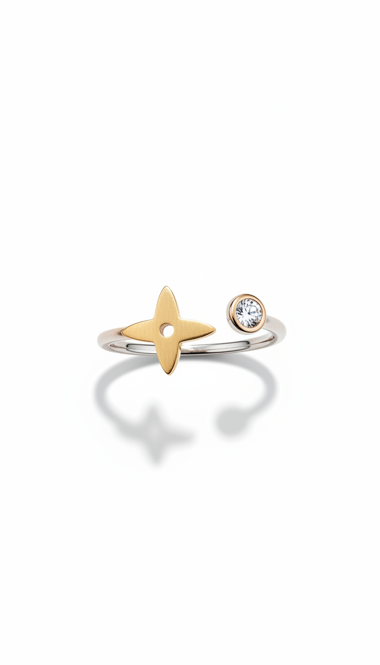 925 Sterling Silver Two-Tone Adjustable Open Ring (Minimal Luxe Design)