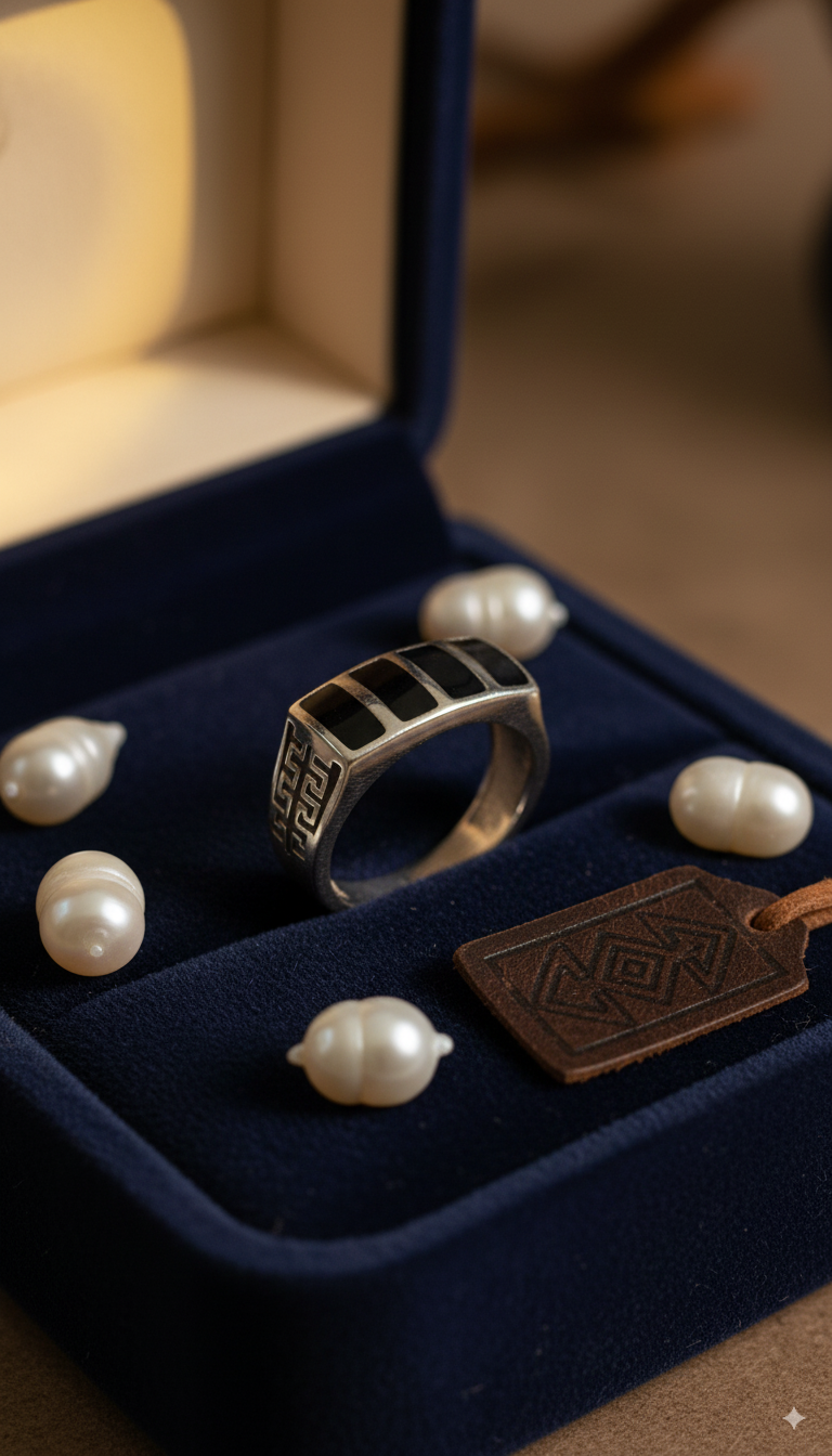 Modern Black Panel Silver Ring for Men