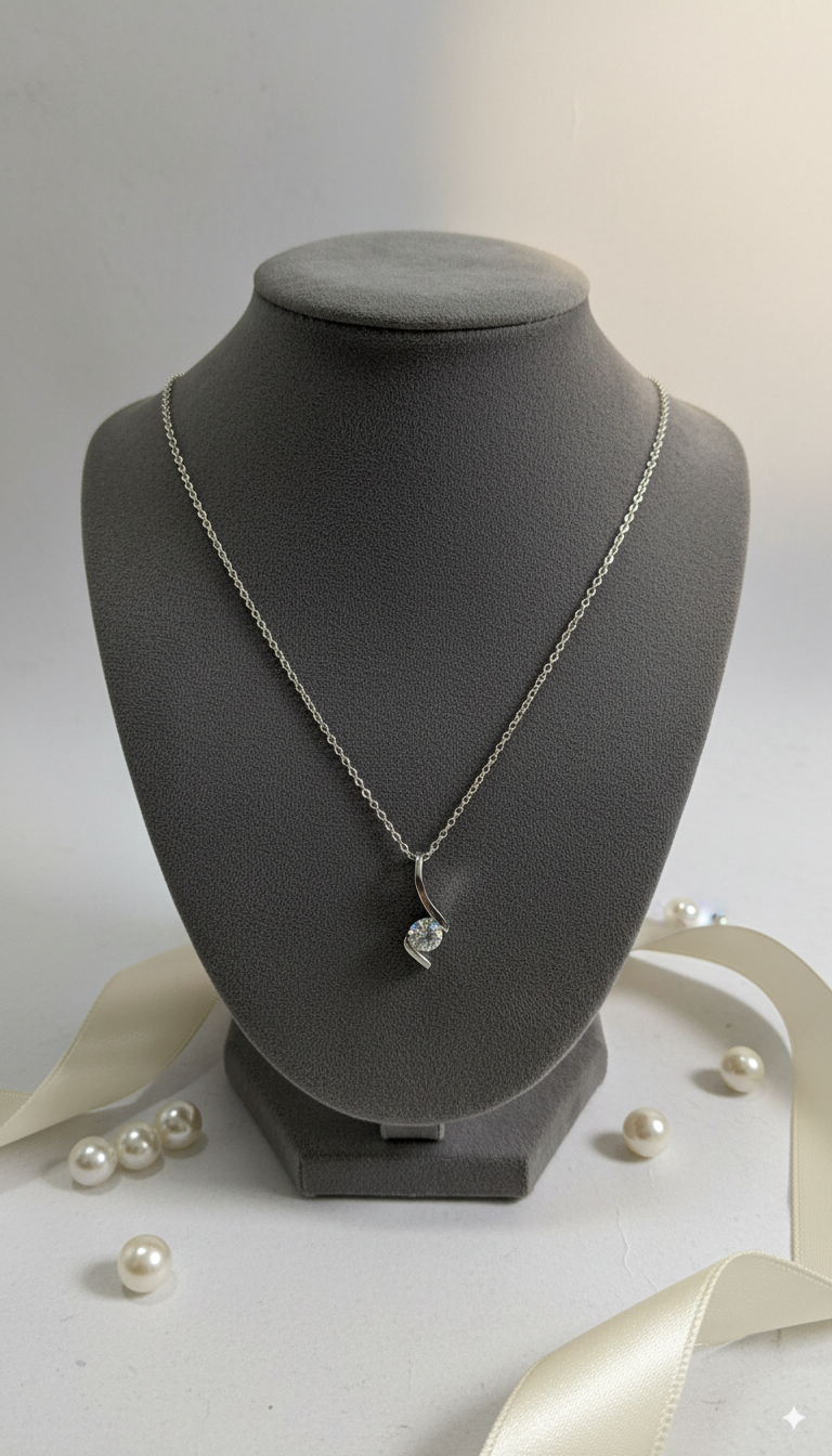 Elegant Solitaire Drop Pendant Necklace for Women (925 Silver) - Image 2