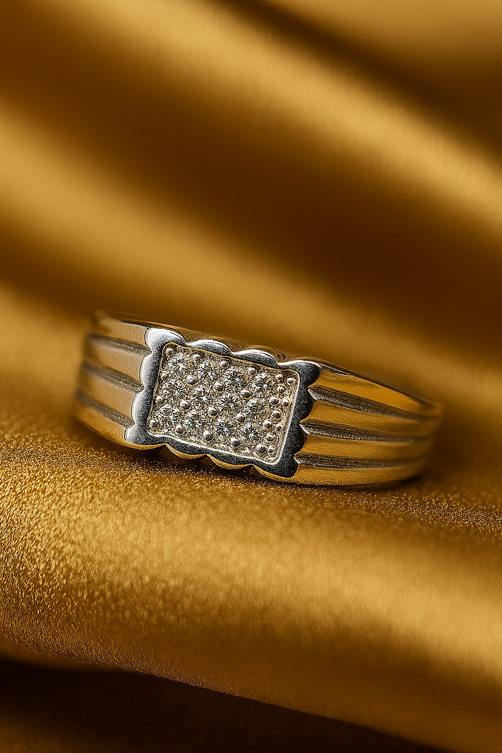 Premium Two Tone Silver Ring for Men with Stone Detailing