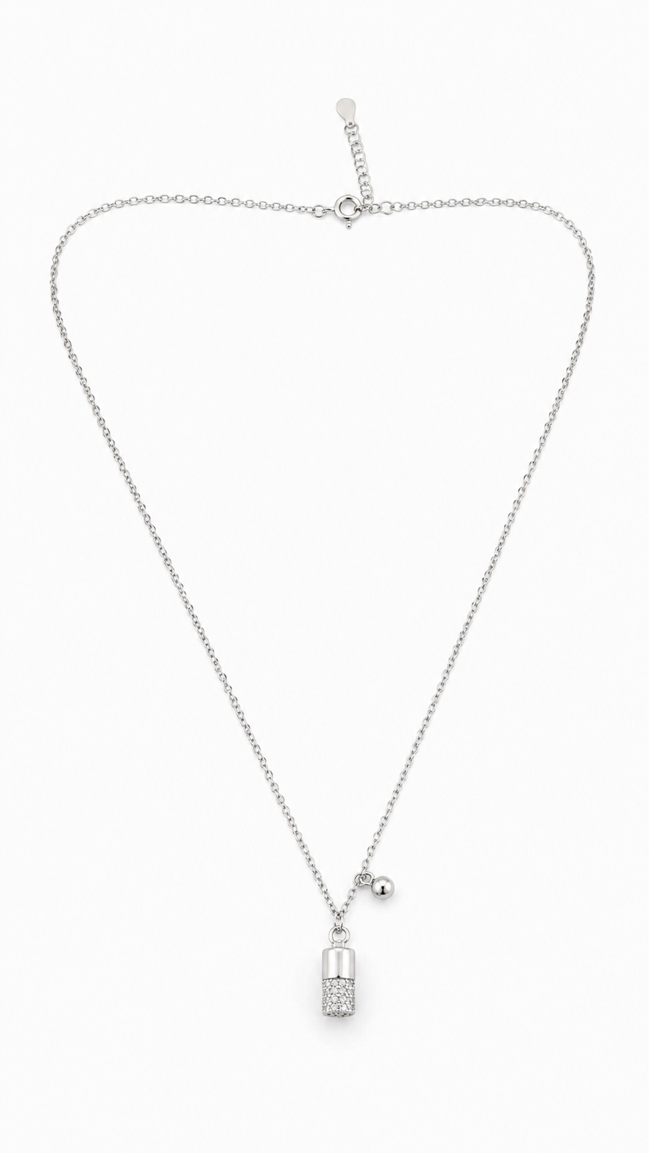 Silver Capsule Drop Pendant Necklace (925 Silver)