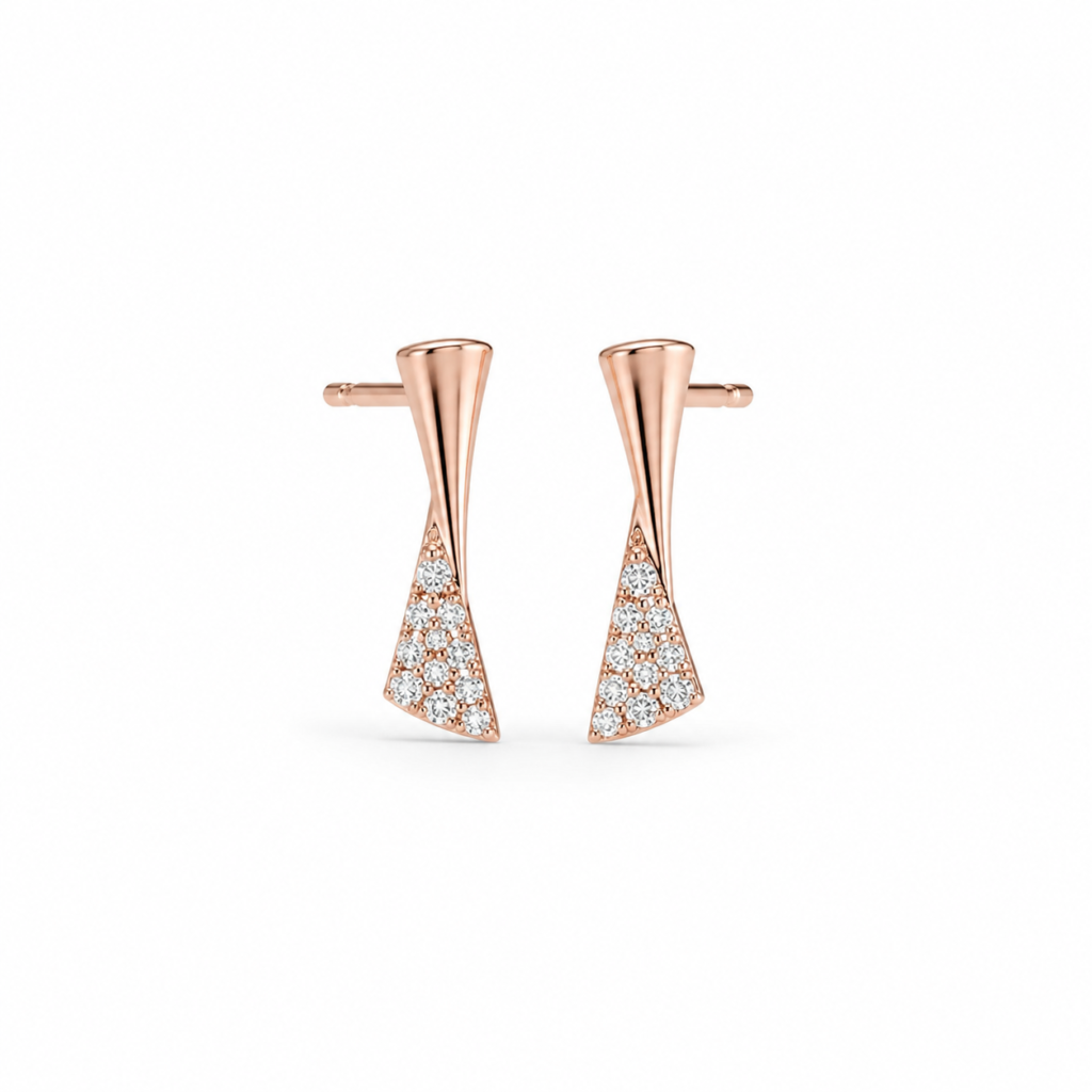 Rose Gold Geometric Diamond Stud Earrings (925 Silver)
