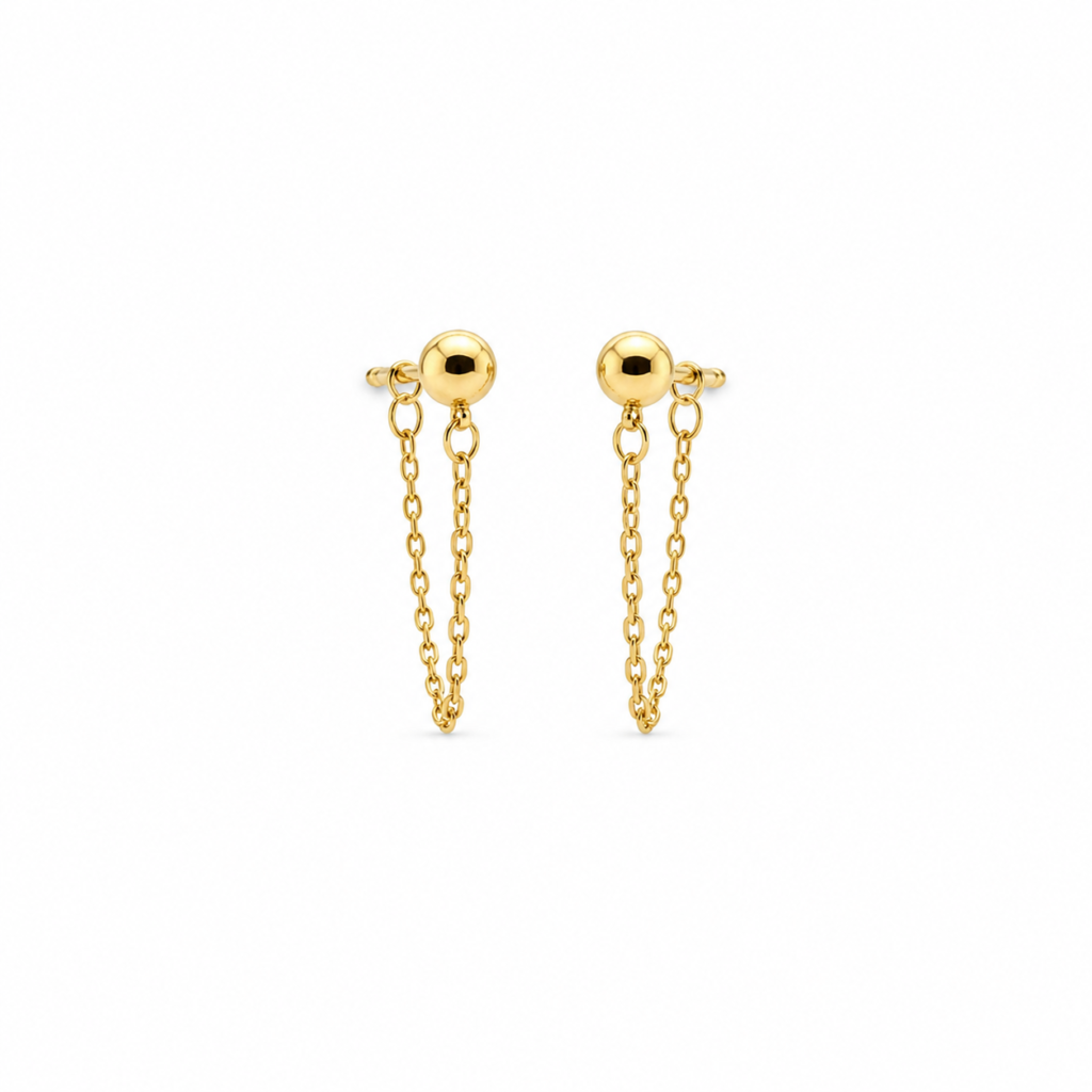 Gold Chain Drop Stud Earrings (925 Silver)