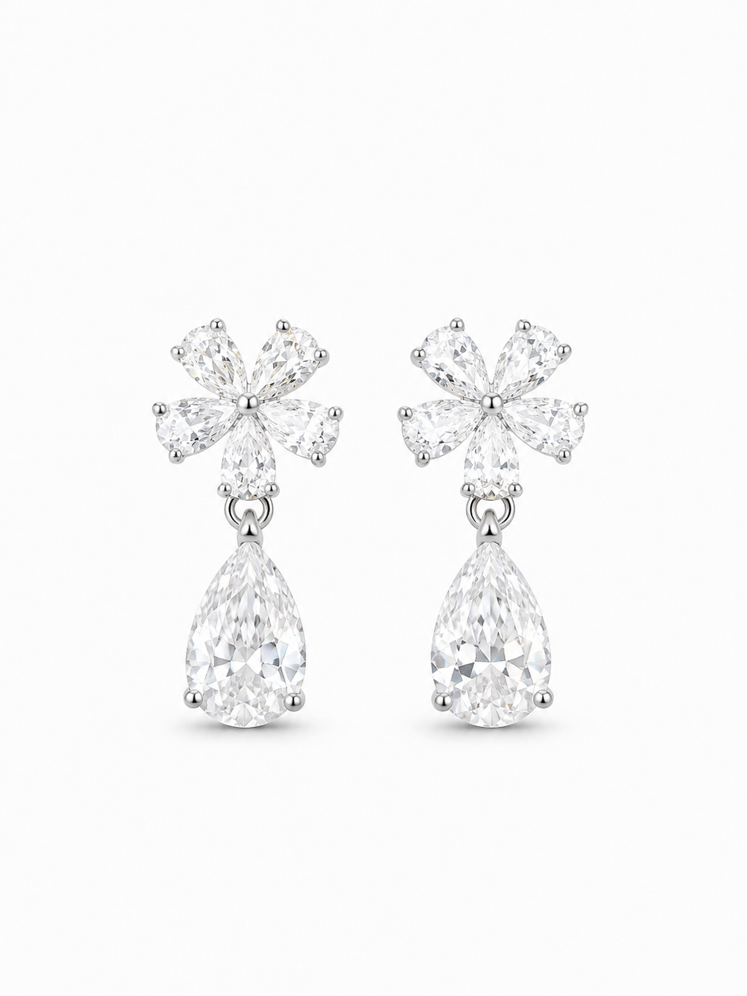 Dazzling 925 Silver Floral Drop Earrings for Women