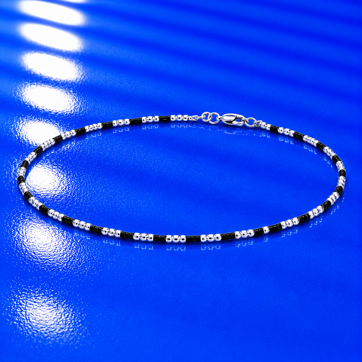 Sleek Black Bead Silver Anklet for Everyday Minimal Style - Image 3