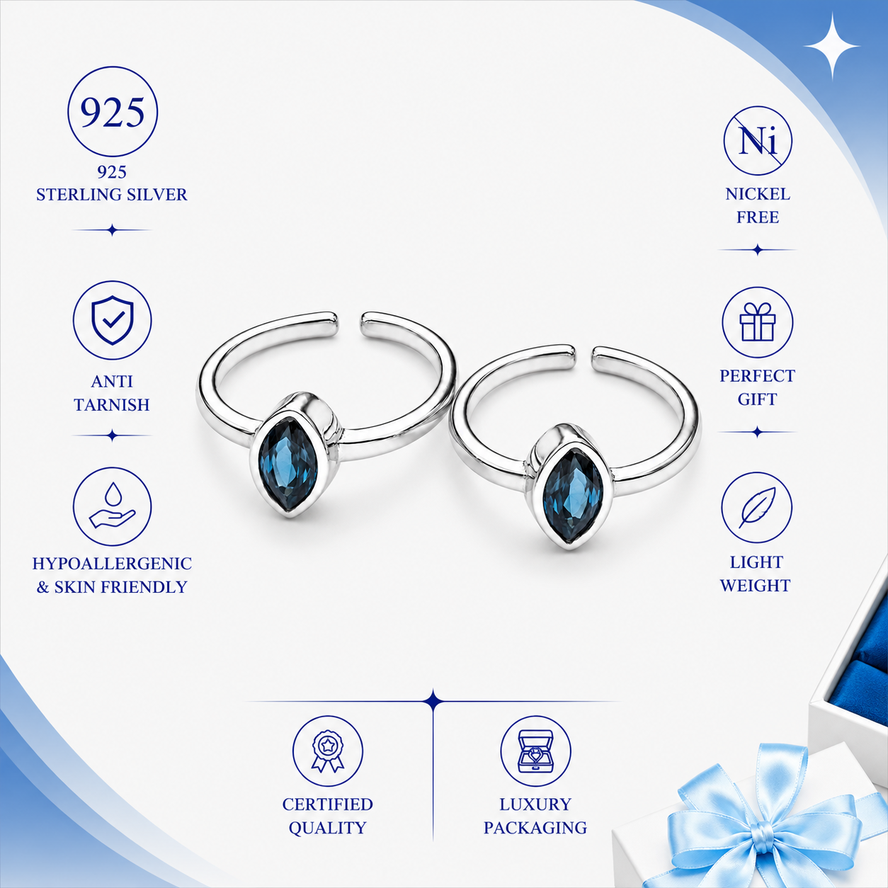 Elegant Blue Stone Silver Toe Ring for Minimal Chic Style - Image 3