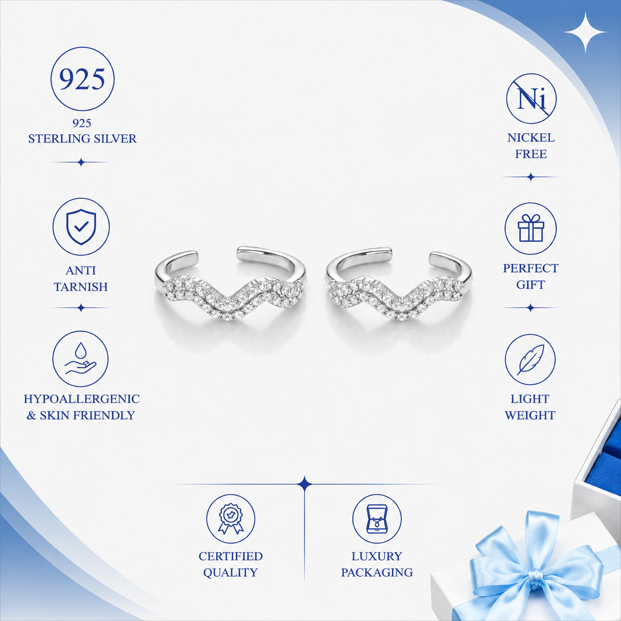Sparkling Wave Design Silver Toe Ring for Elegant Style - Image 3