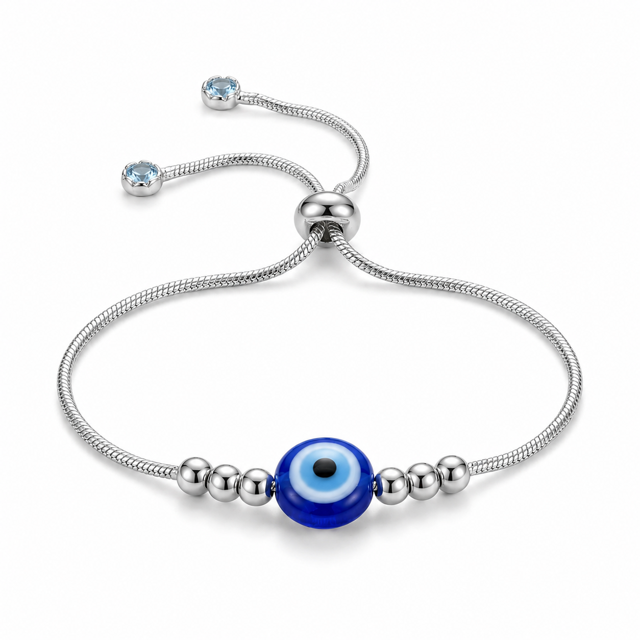 Protective Silver Evil Eye Adjustable Bracelet for Women