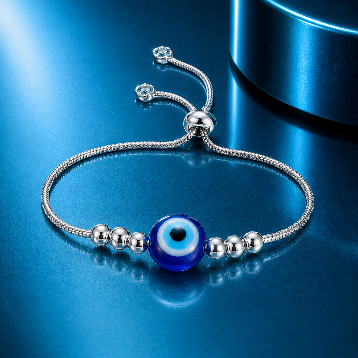 Protective Silver Evil Eye Adjustable Bracelet for Women - Image 2