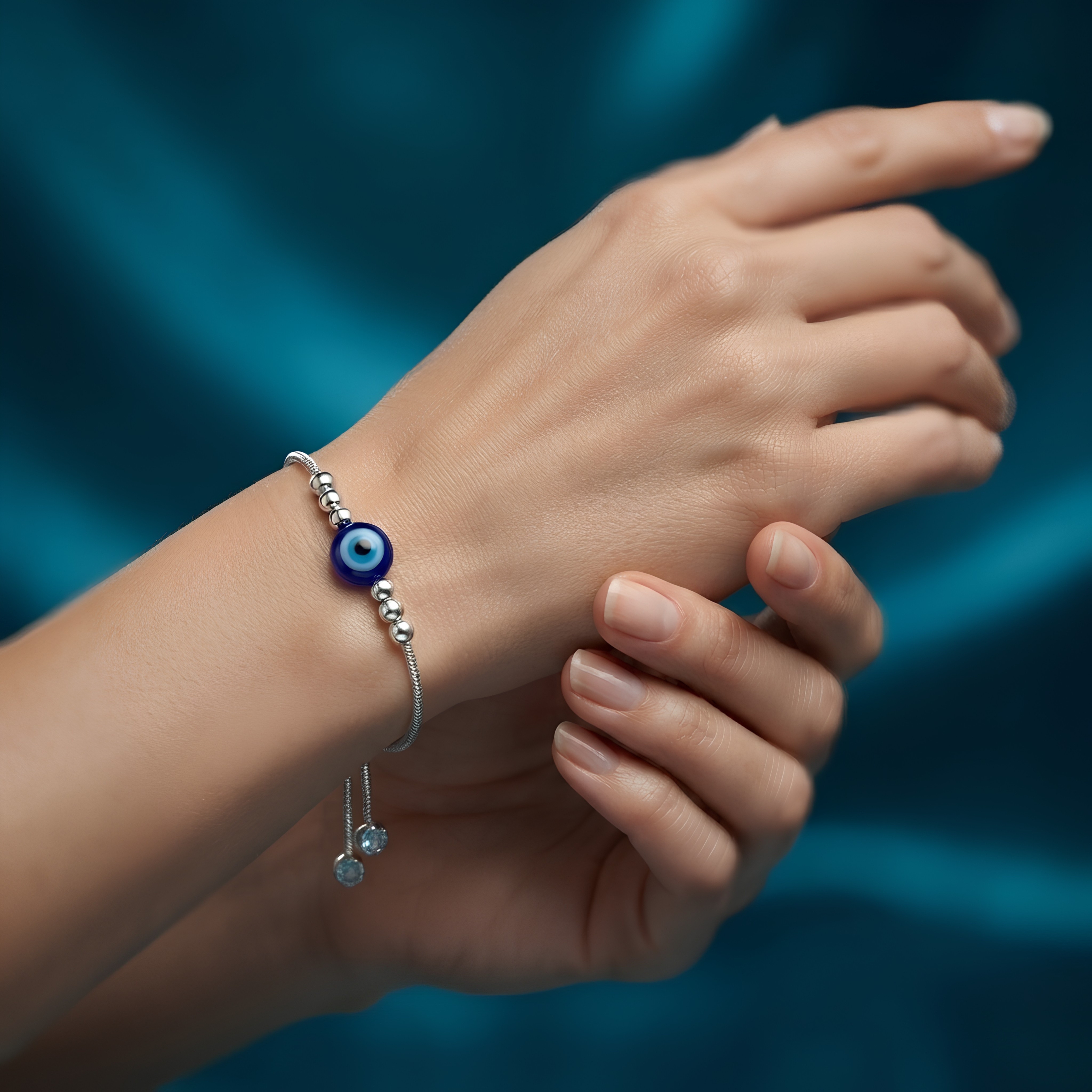 Protective Silver Evil Eye Adjustable Bracelet for Women - Image 5