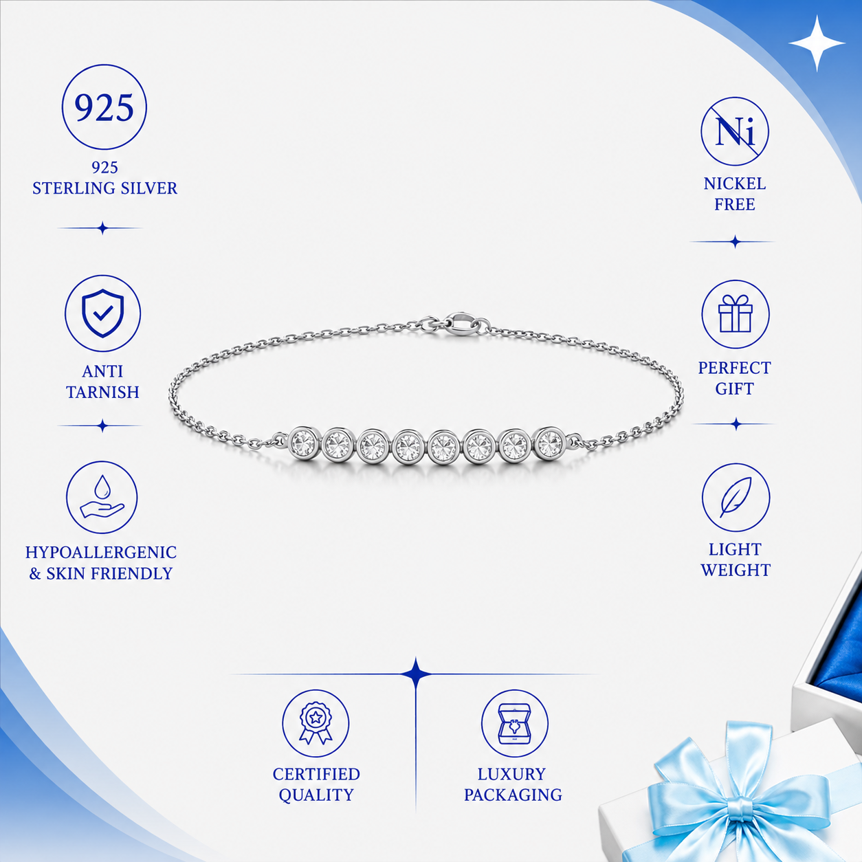 Elegant 925 Silver Zircon Line Bracelet for Women - Image 3
