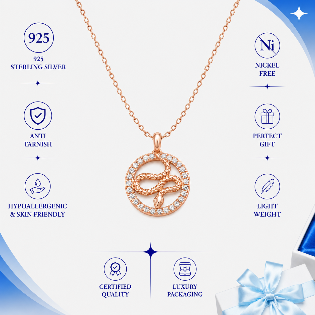 Mystical Gold Plated Silver Snake Circle Necklace for Women - Image 3