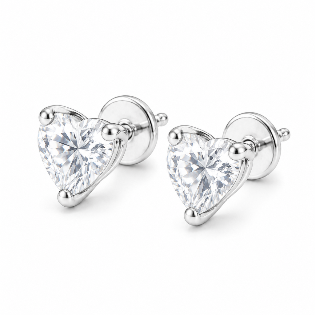 Sparkling 925 Sterling Silver Heart Cut Solitaire Stud Earrings for Women