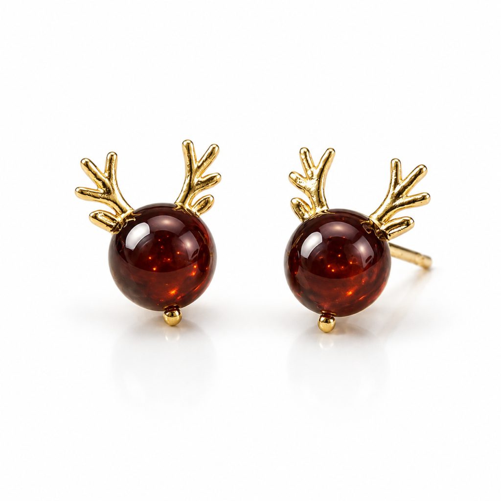 Playful Red Crystal Reindeer Stud Earrings for Festive Gifting