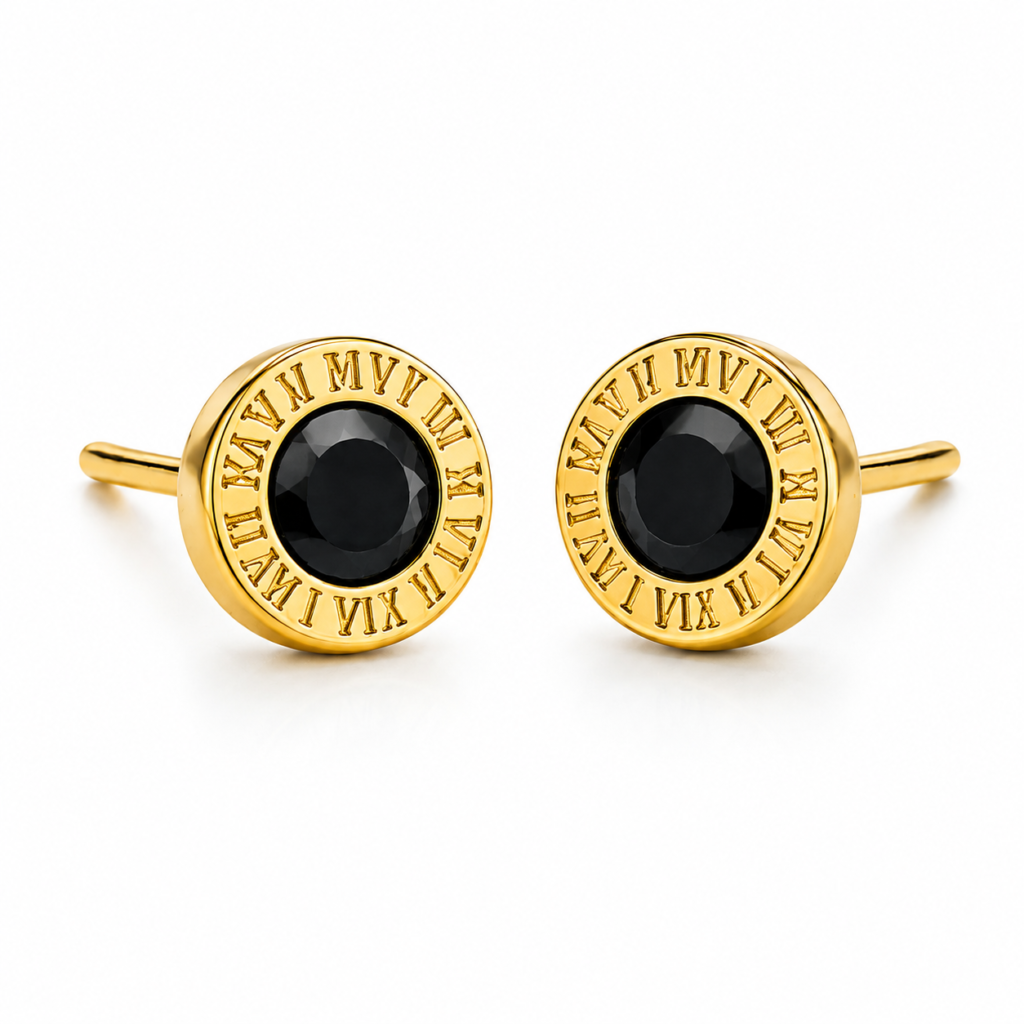 Timeless Gold Roman Dial Stud Earrings for Elegant Style