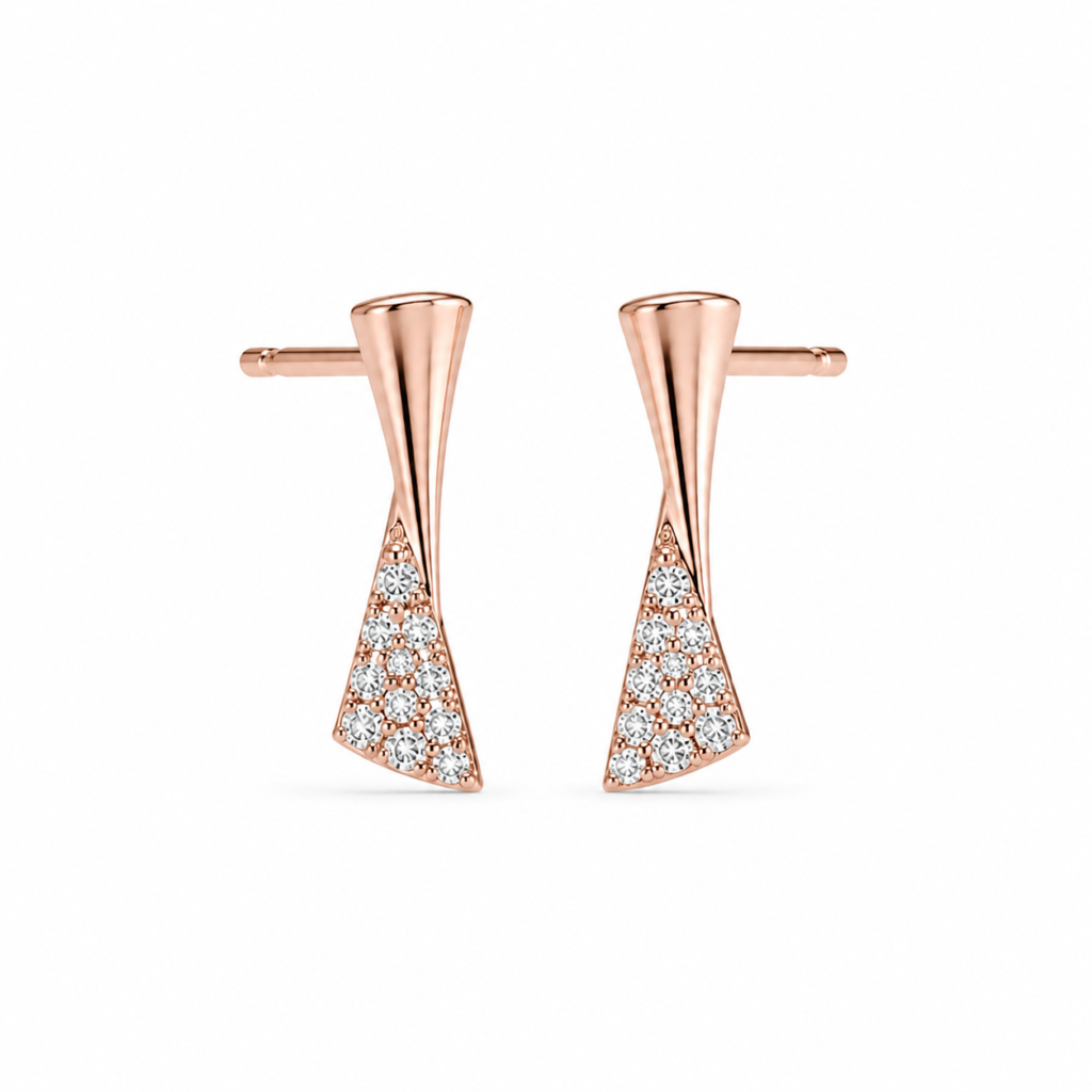 Rose Gold Geometric Diamond Stud Earrings (925 Silver)