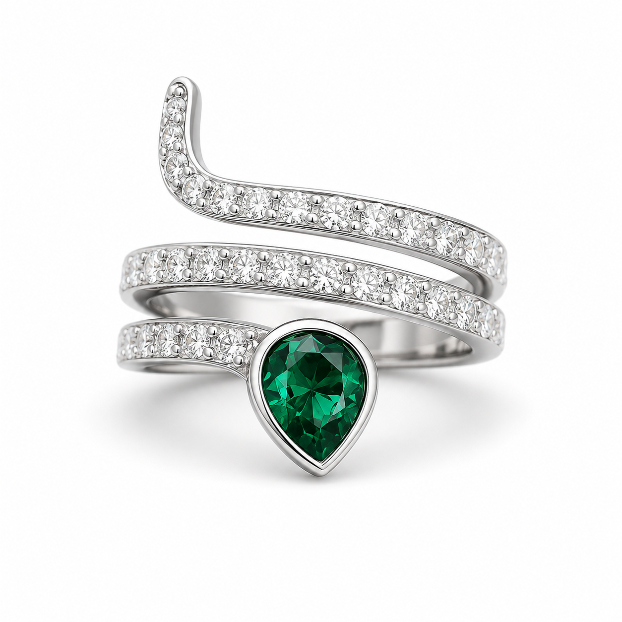 Emerald Elegance Crystal Wrap Ring in Sterling Silver
