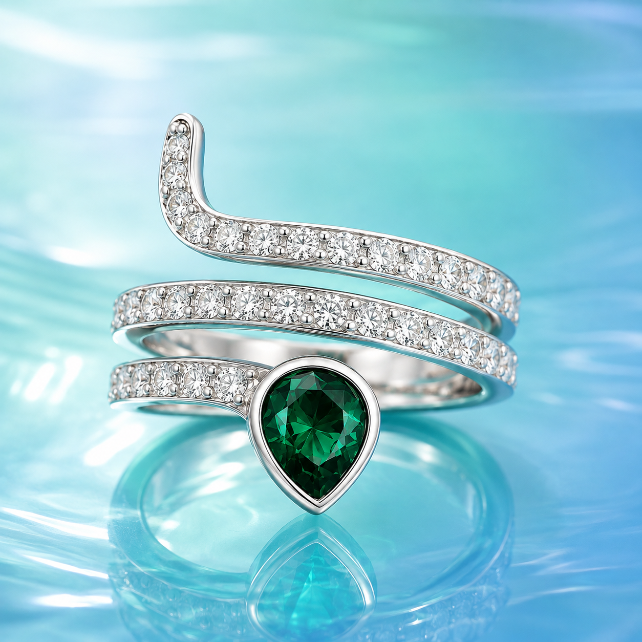 Emerald Elegance Crystal Wrap Ring in Sterling Silver - Image 2