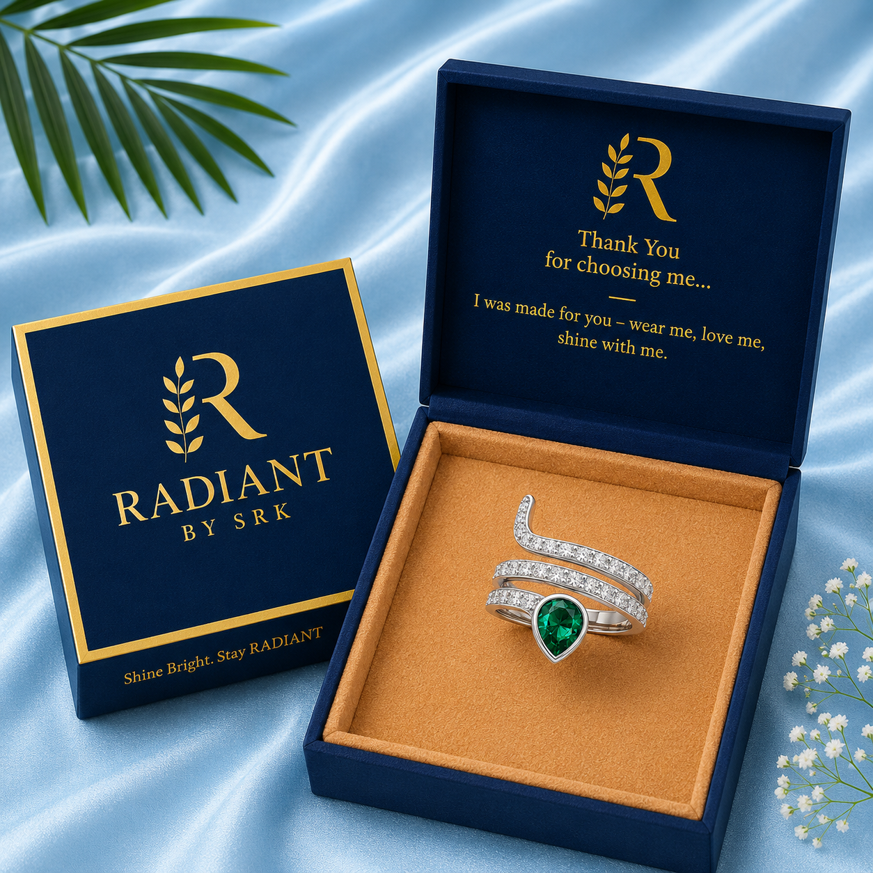 Emerald Elegance Crystal Wrap Ring in Sterling Silver - Image 4