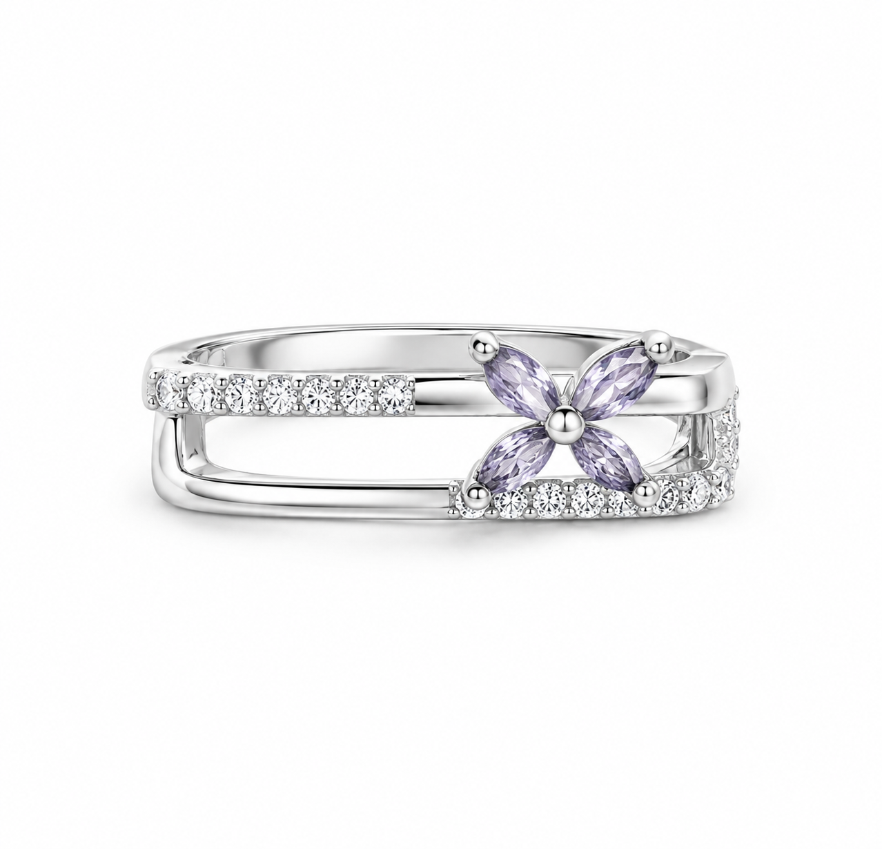Lavender Bloom Crystal Double Band Ring