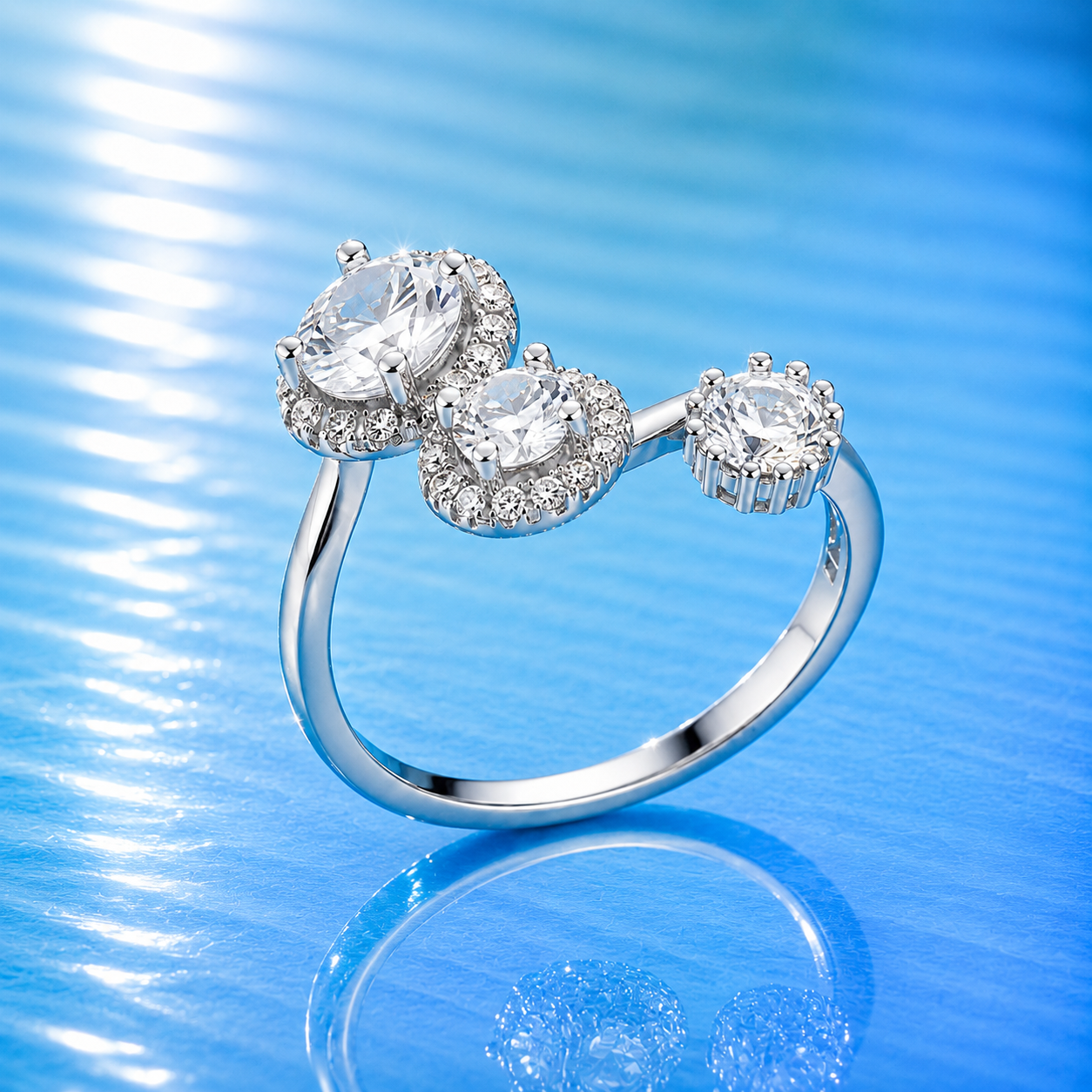 Trio Halo Stone Silver Ring - Image 2