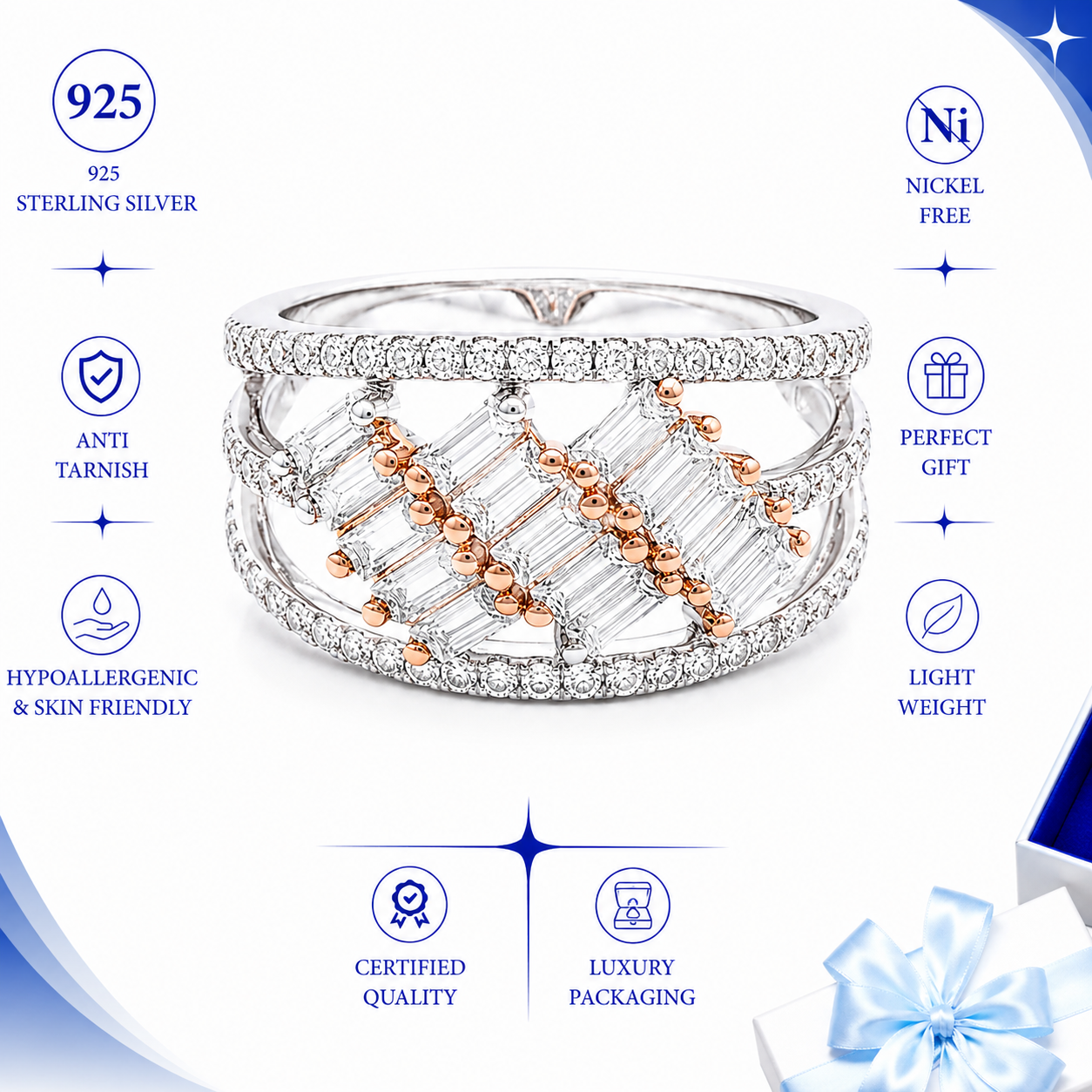 Luxury Multi-Layer Diamond Style Ring for Women (925 Sterling Silver) - Image 3