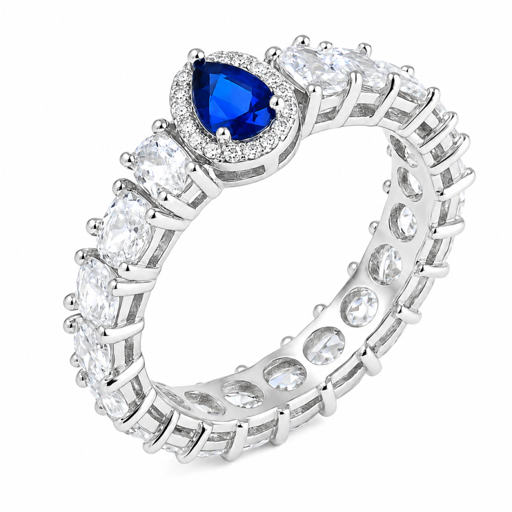 Regal Crown Blue Sapphire Ring for Women (925 Sterling Silver)