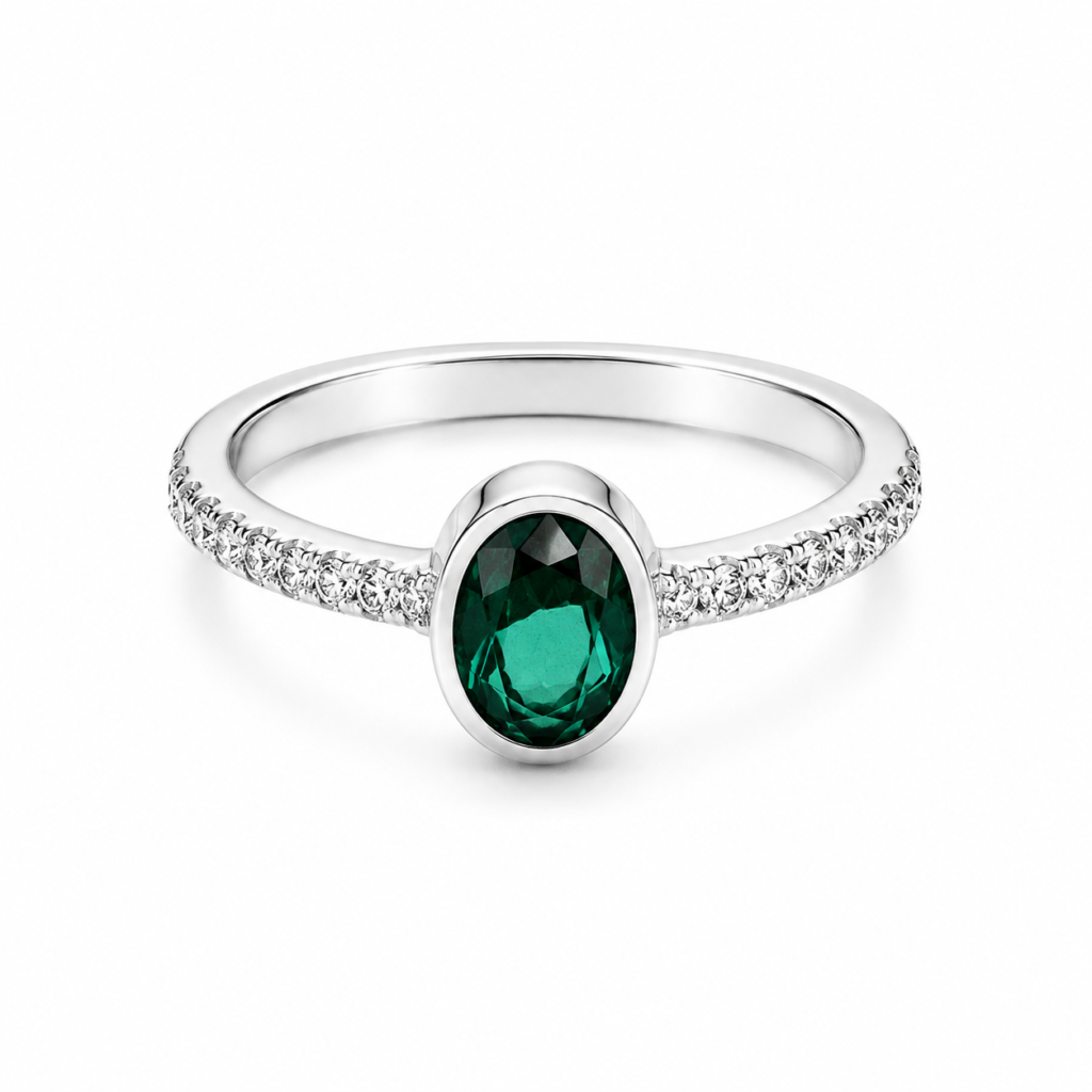 Emerald Stone Silver Ring for Women (925 Sterling Silver)