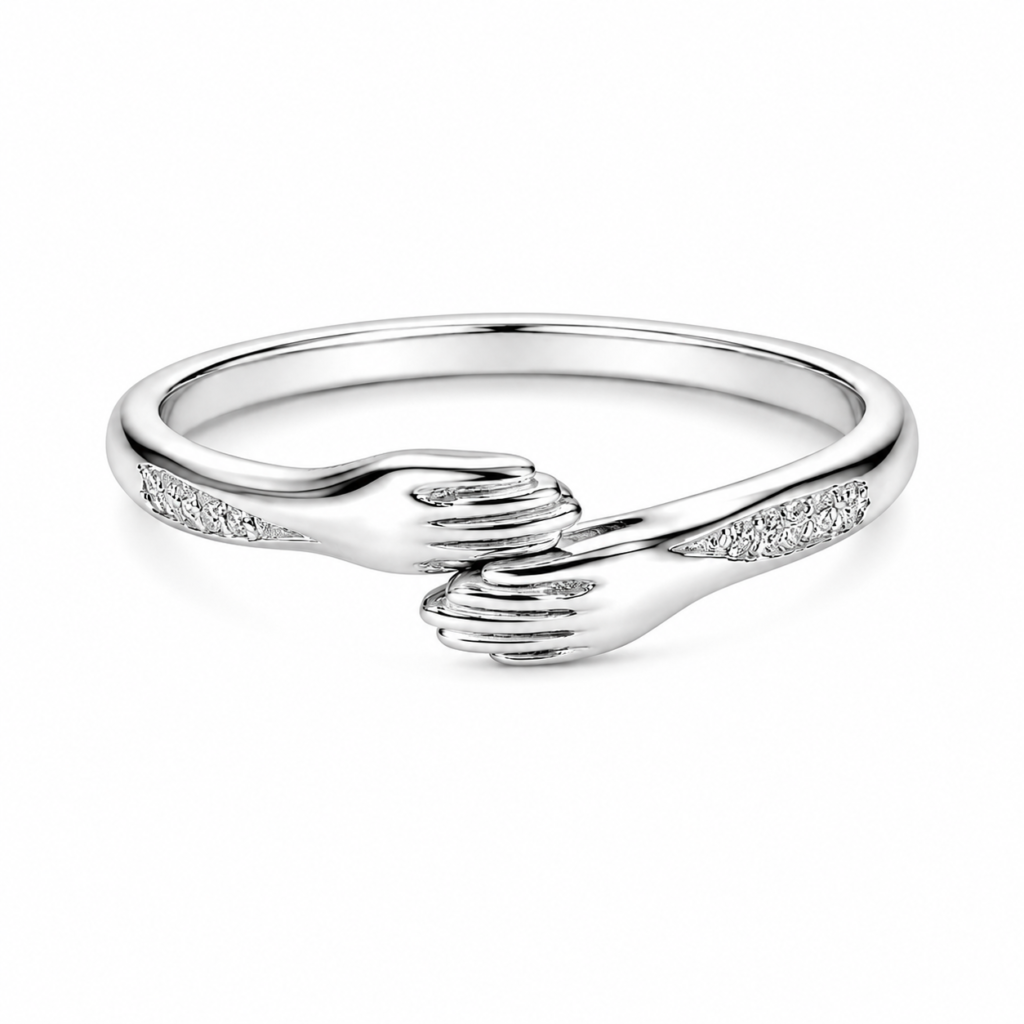 Hugging Hands Silver Ring for Women (925 Sterling Silver)