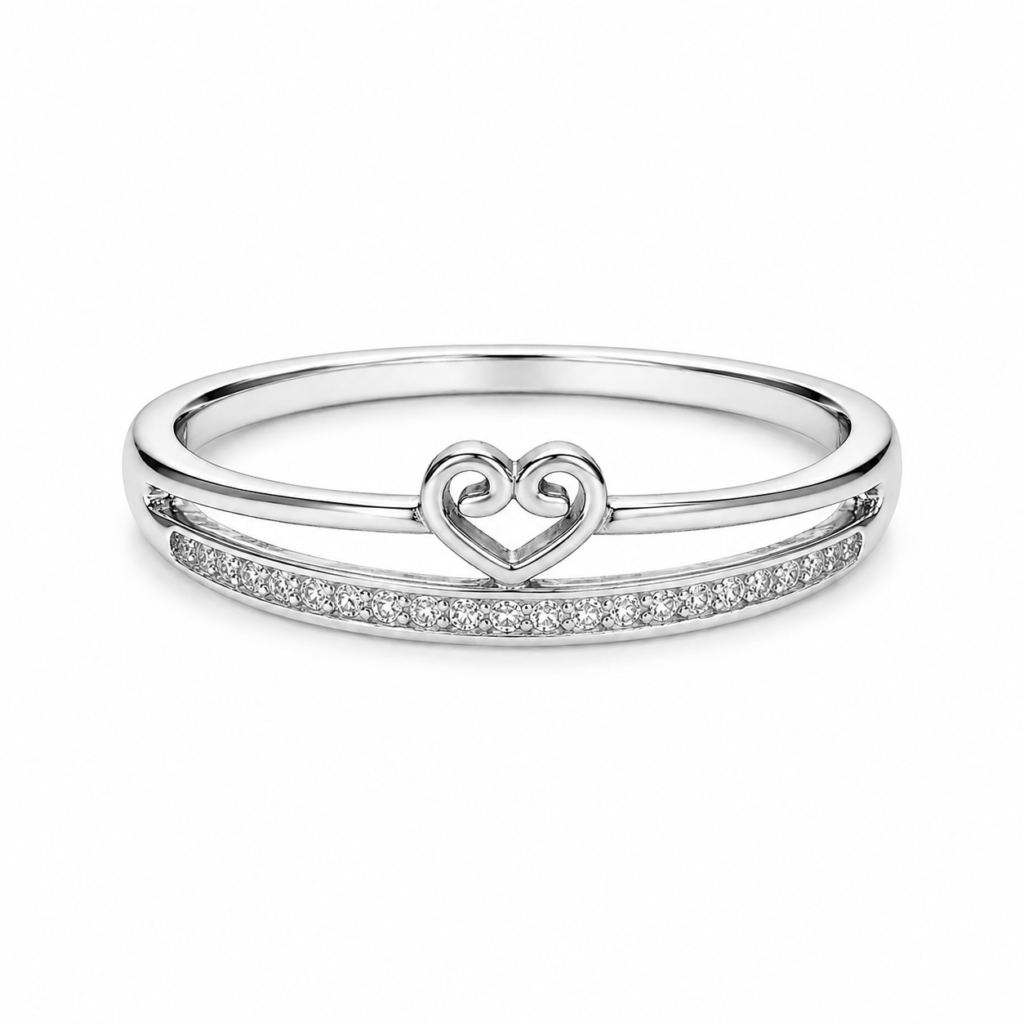 Elegant Heart Detail Silver Ring for Women (925 Sterling Silver)