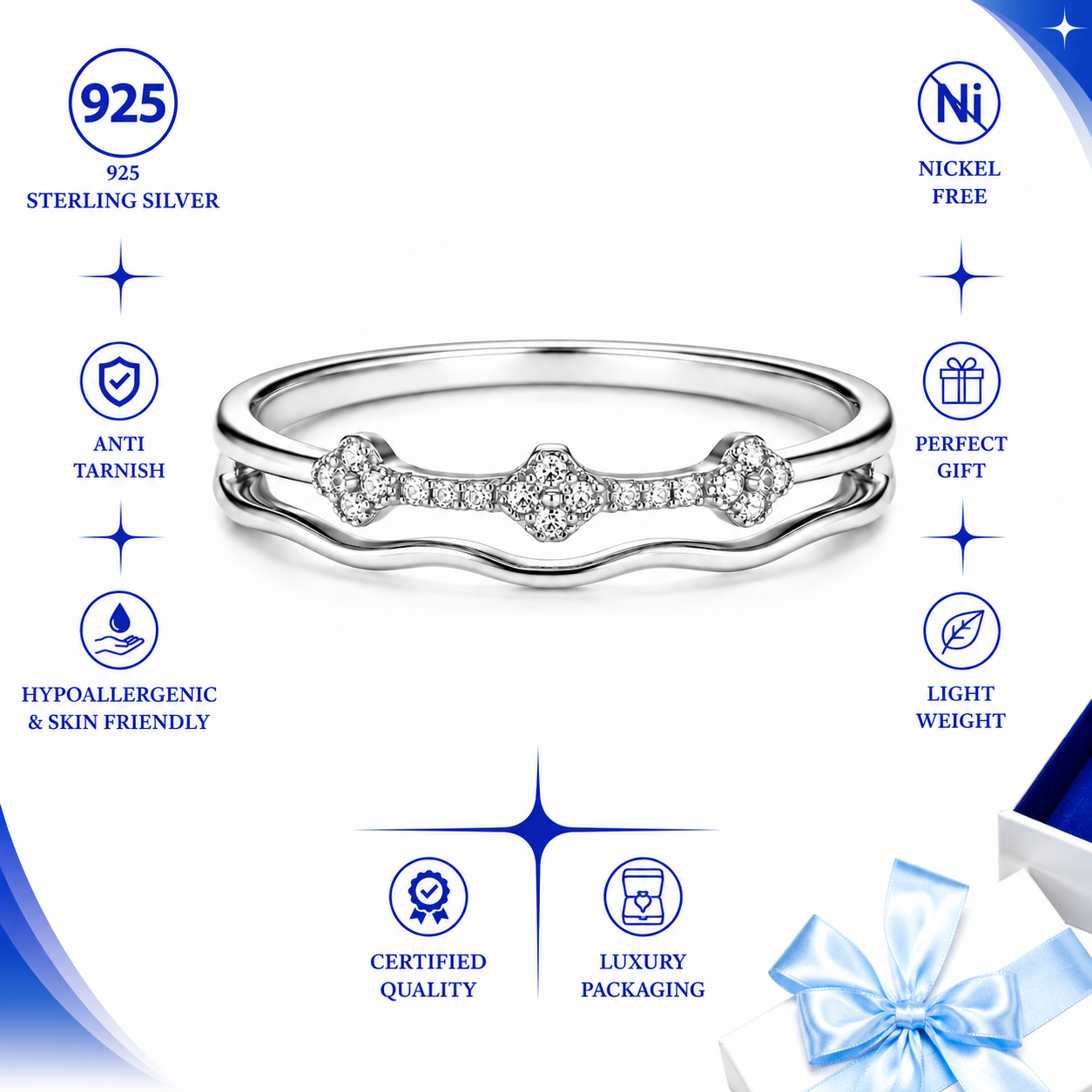 Minimal Diamond Style Stackable Ring for Women (925 Silver) - Image 3