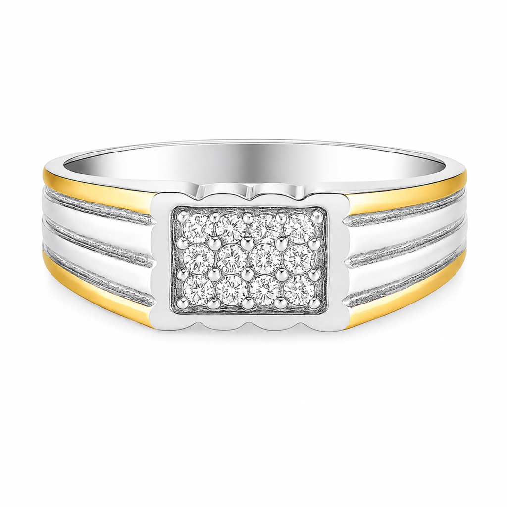 Premium Two Tone Silver Ring for Men with Stone Detailing